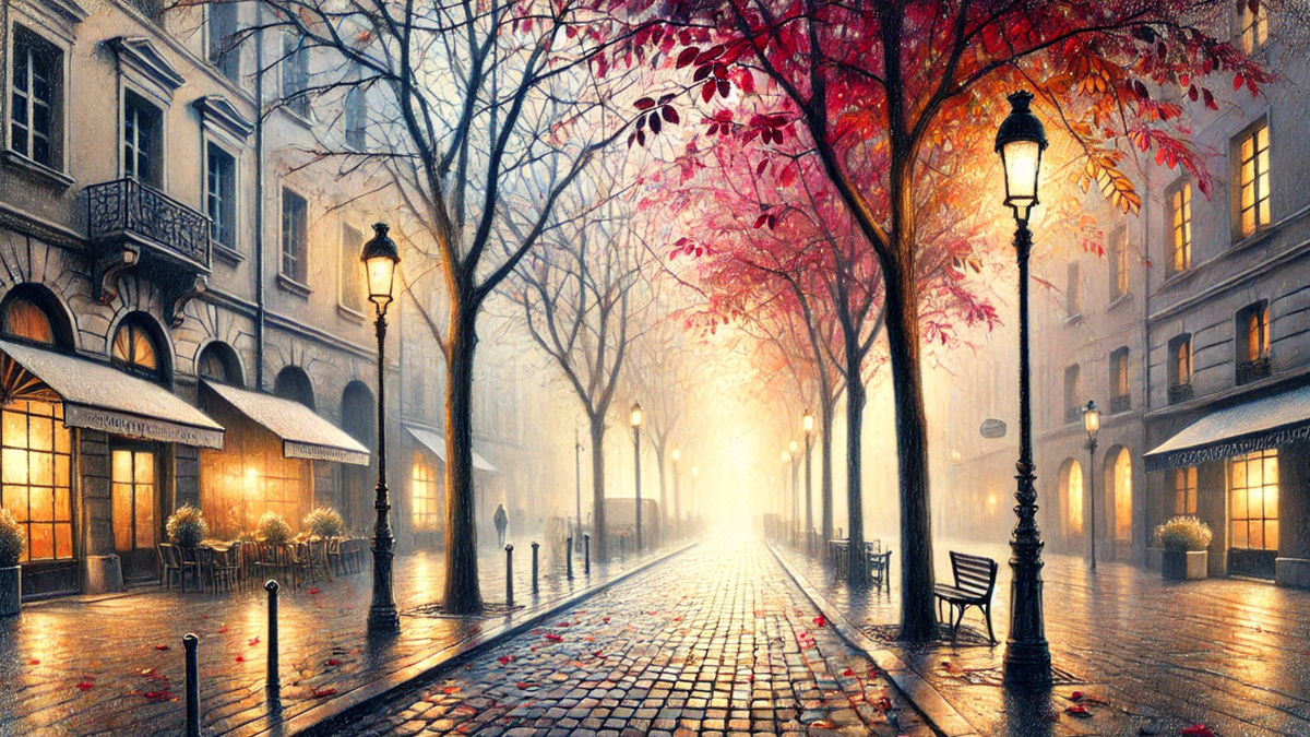 Мягкий свет фонарей и утренний туман словно говорят: «Остановись на мгновение и почувствуй»