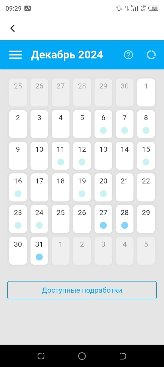 Мой график на декабрь. Смена с 8.30 до 20.30.