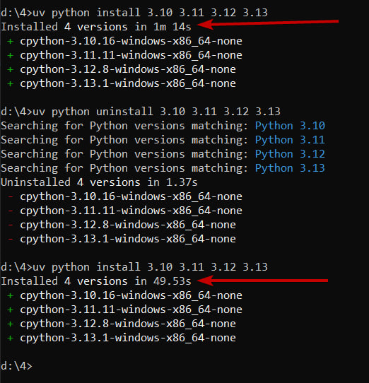 Скорость установки питонов