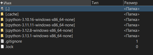 Установленные версии питонов у меня