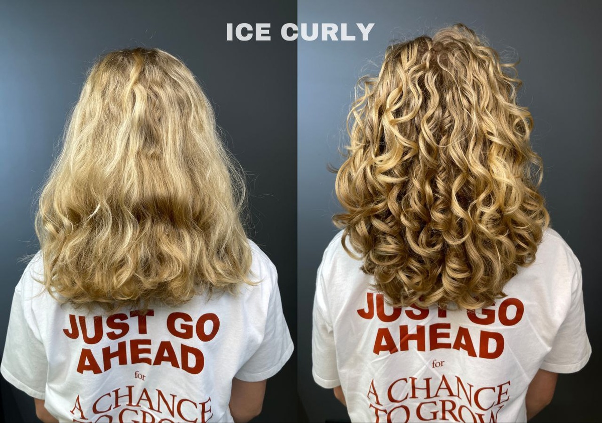 Слева волосы без стайлинга, а справа — со стайлингом