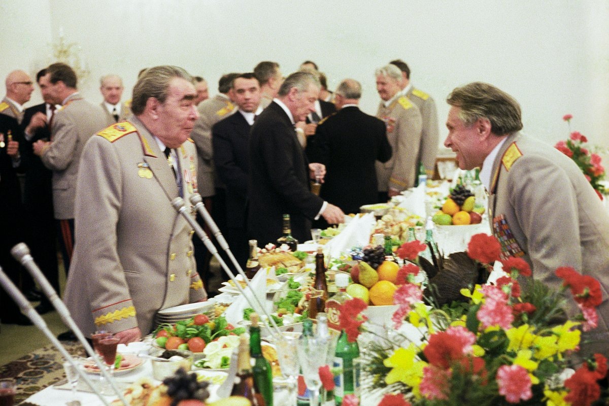 Леонид Брежнев и Николай Щелоков на приеме в Кремле по случаю 60-й годовщины создания Советской армии, 1978 год. Фото: Владимир Мусаэльян / ТАСС