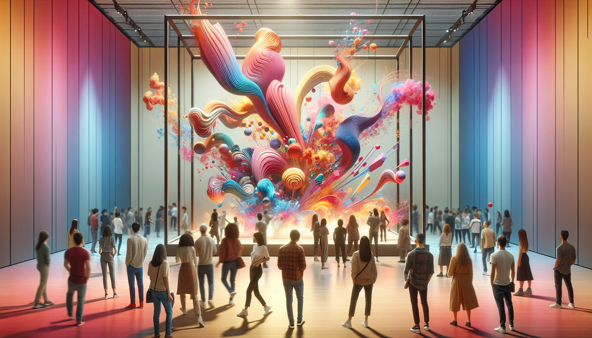 Это изображение демонстрирует захватывающую интерактивную арт-инсталляцию, где участники взаимодействуют с искусством, создавая игривый и погружающий опыт.