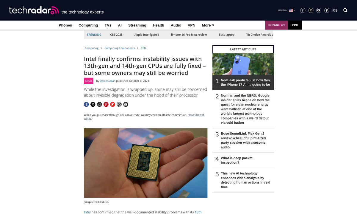 Intel подтвердила проблемы с процессорами 13 и 14 поколений, но не смогла решить их все.