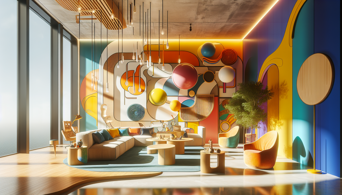 Это изображение демонстрирует яркий и современный интерьер, который отражает последние тенденции и креативные возможности в дизайне интерьеров 2024 года.
