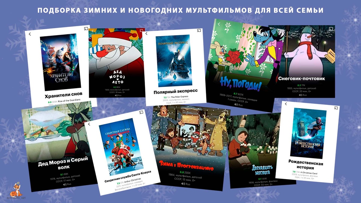 Личная подборка мультфильов для зимней и новогодней атмосферы (все скрины делала сама)
