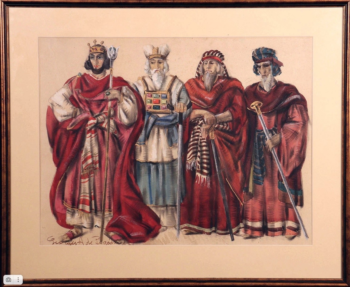 Волхвы. Эскиз костюмов для постановки спектакля с библейскими сценами, 1936 г., материалы: бумага, карандаш, гуашь, размеры: 46 х 61 см. Источник: https://artistic-auction.ru