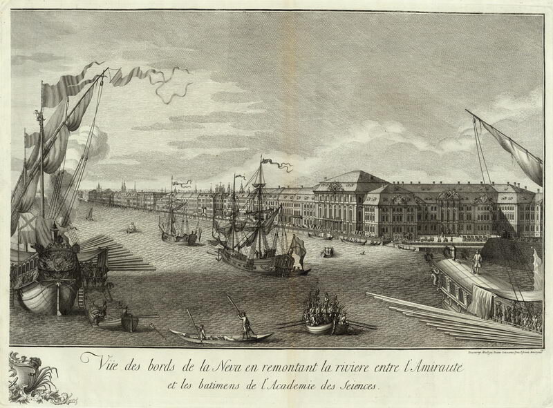 Гравюра Михаила Махаева. С-Петербург. Река Нева. Приблизительно 1730-1741 год.