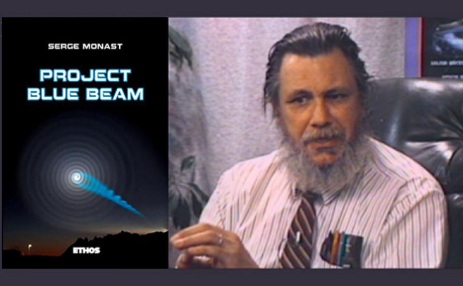 Серж Монаст и одна из его книг о Blue beam