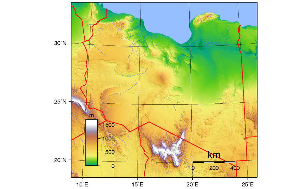 Физическая карта Ливии