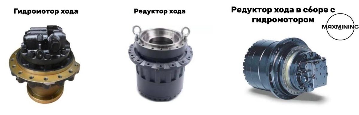 Вид гидромотора хода, редуктора и агрегатов в сборе