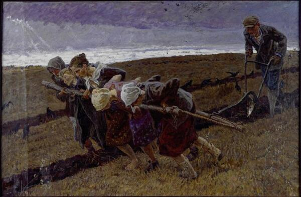 Картина Брянских художников Ткачевых о послевоенной деревне.