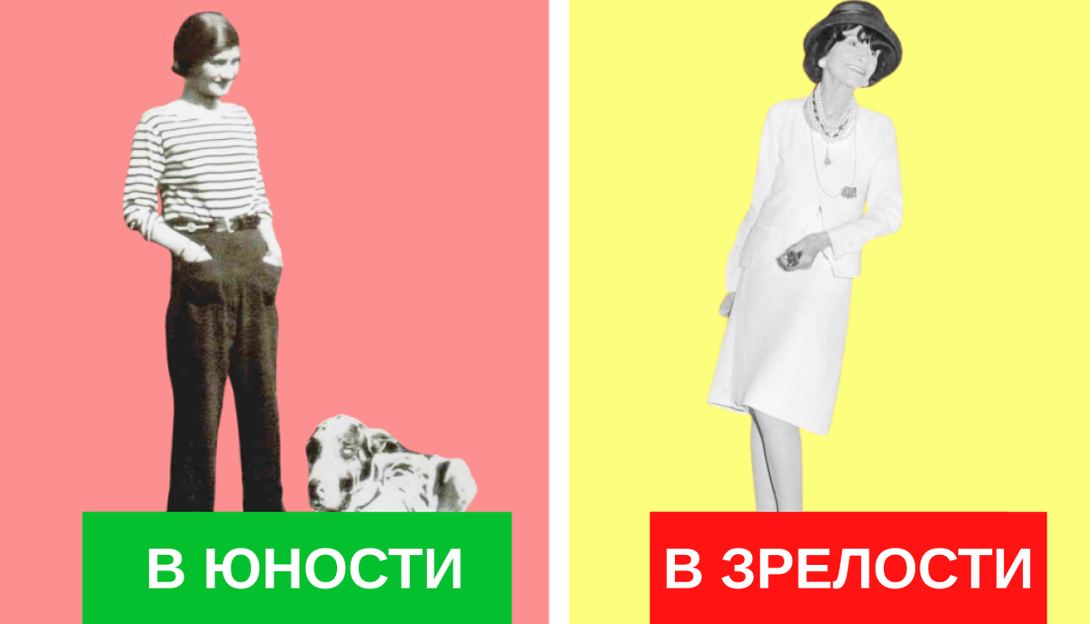 Фигура Габриель "Коко" Шанель в юности и в зрелости - инфографика.
