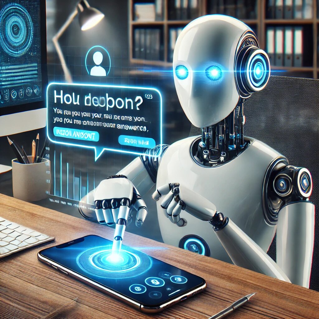 Виртуальный ассистент отвечает на запрос клиента через смартфон.

