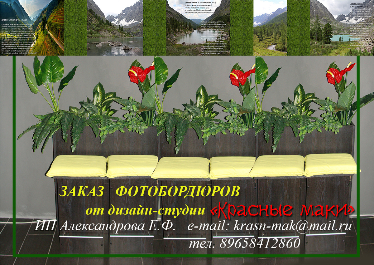 Фотобордюр с кашпо и скамьей в коридоре. Варианты изображений в каталоге  