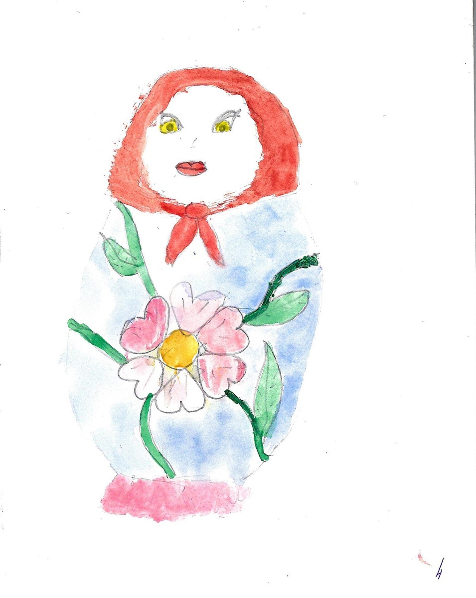Акварель Маринетт Мортем "Матрешка с лисьими глазками"