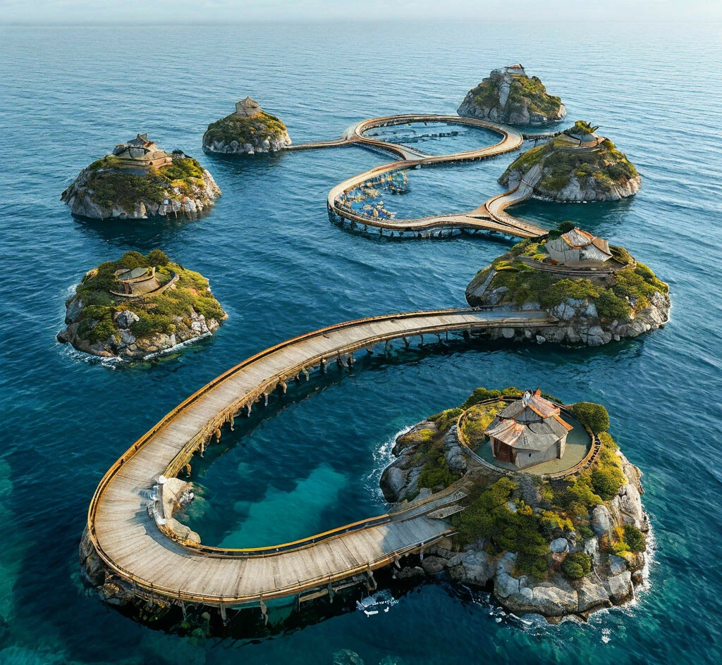 островки до которых надо дойти, а к некоторым построить дорогу самостоятельно