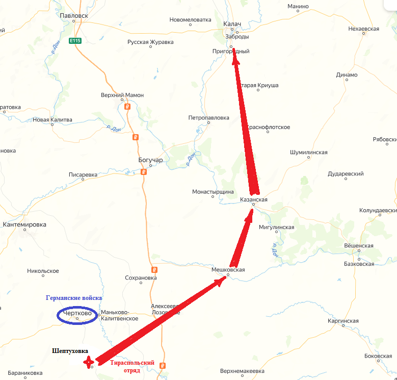 Маршрут движения Тираспольского отряда. Схема автора