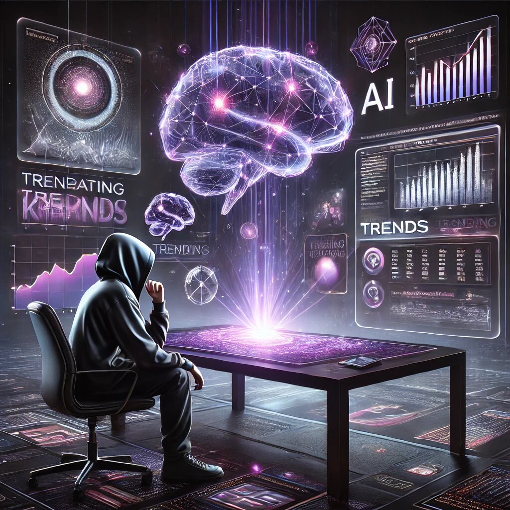 Изображение, которое визуализирует использование AI для поиска трендов и генерации трафика