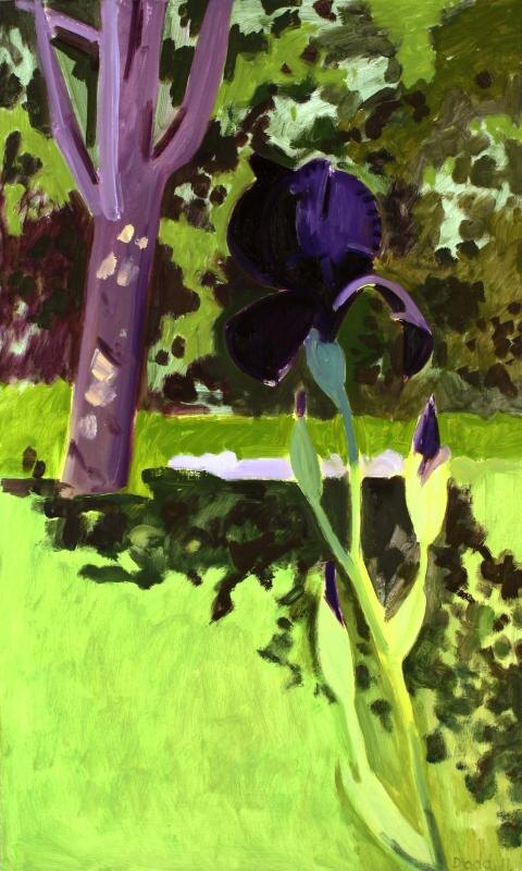 Лоис Додд. Дерево и ирис. Масло, композиционная алюминиевая панель