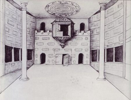 Набросок сцены «Глобуса», основанный на изображении из книги Фладда, из книги Йейтс