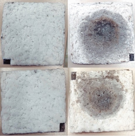 Типичный внешний вид покрытия на пластинах
из горячекатанной стали до и после термоудара