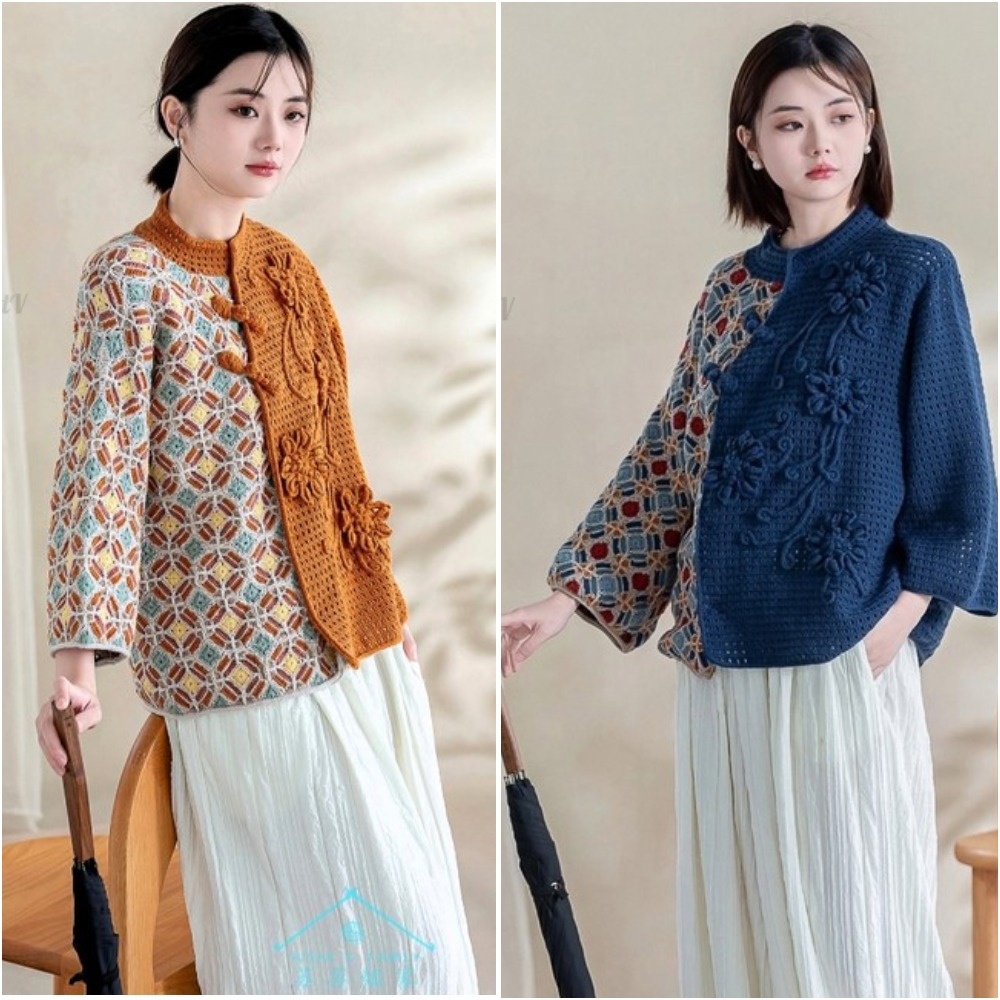 Жакеты - Кимоно связаны в неординарном стиле с вязаной аппликацией  Вязание для Вас