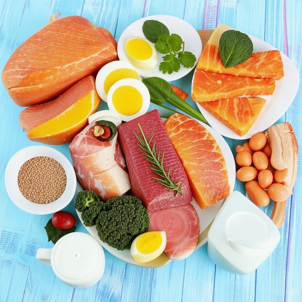 Набор продуктов, богатых витамином B12