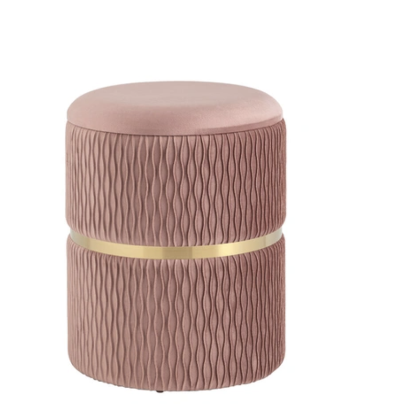 Пуф "Джесси" с ящиком велюр розовый с декоративным золотым ободком