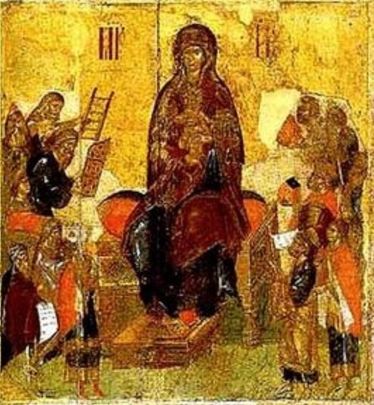 Похвала Пресвятой Богородицы. 14 в. Средник. Византийская икона.