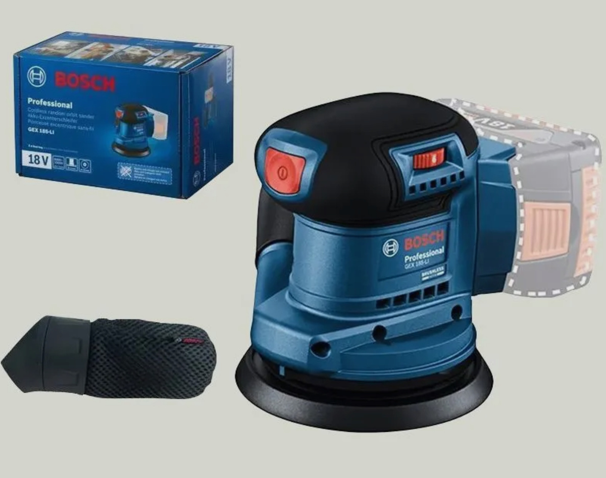 Эксцентриковая шлифмашина Bosch GEX 185-LI Solo, 18 В, 125 мм без аккумулятора, стоимостью 6 504 руб., количество у продавца было 48 единиц. 