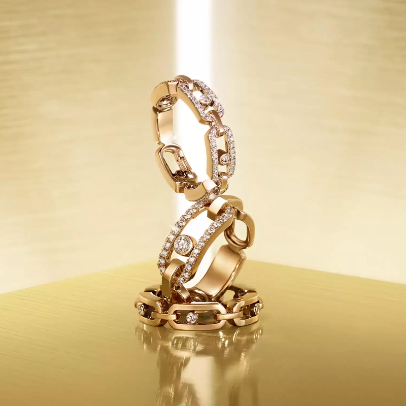 Кольца Messika из коллекций Move Uno и Move Link из розового золота с бриллиантами