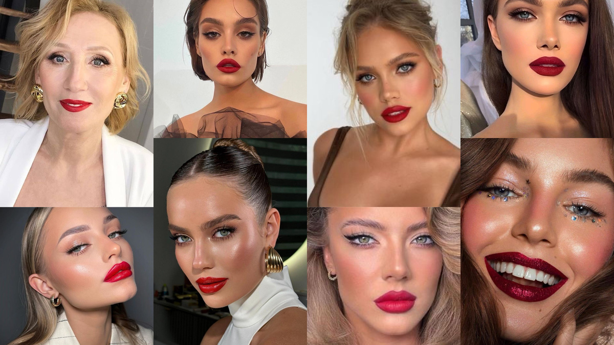 Макияж с яркими губами.