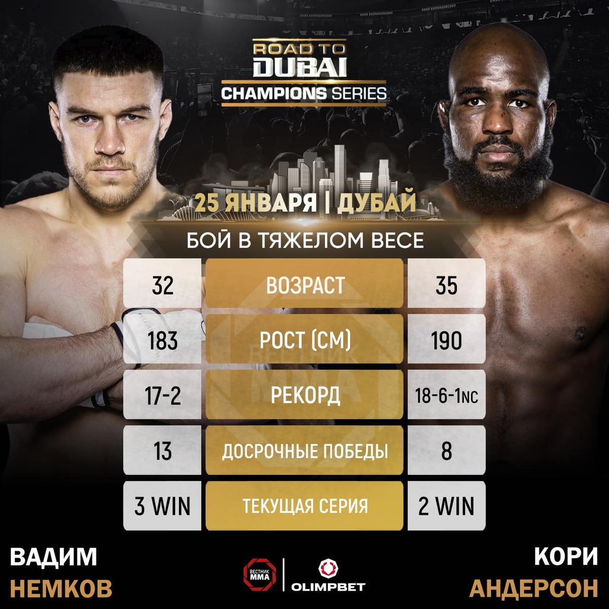 Вадим Немков проведёт бой против Кори Андерсона на Road To Dubai