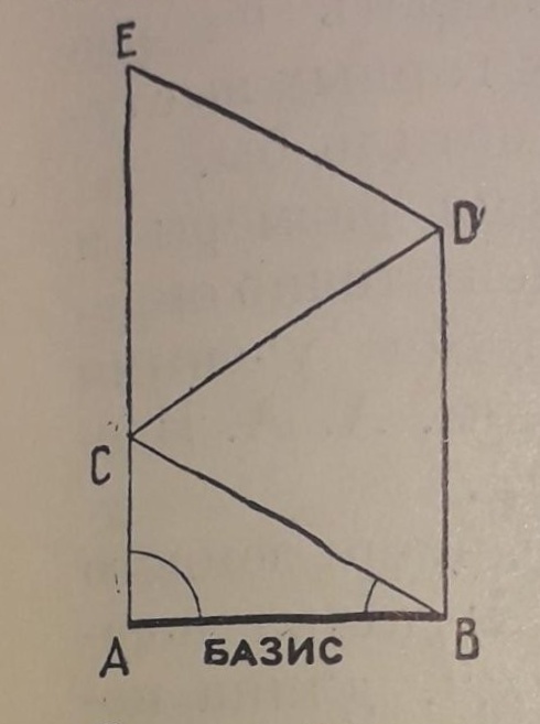 Схема триангуляции: АВ - базис, ВЕ - измеряемое расстояние.