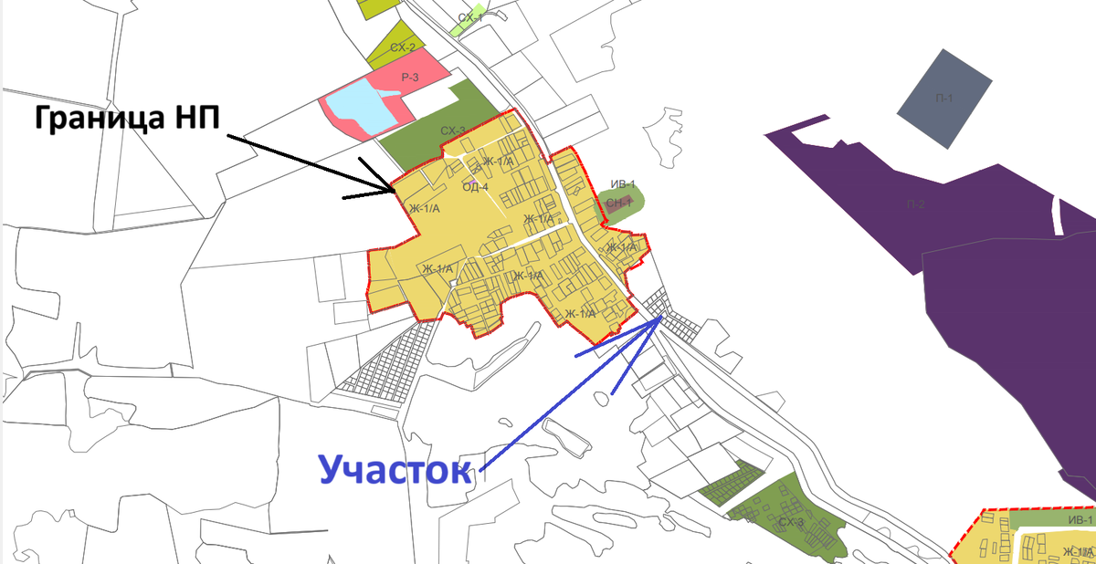 Участок на карте градостроительного зонирования