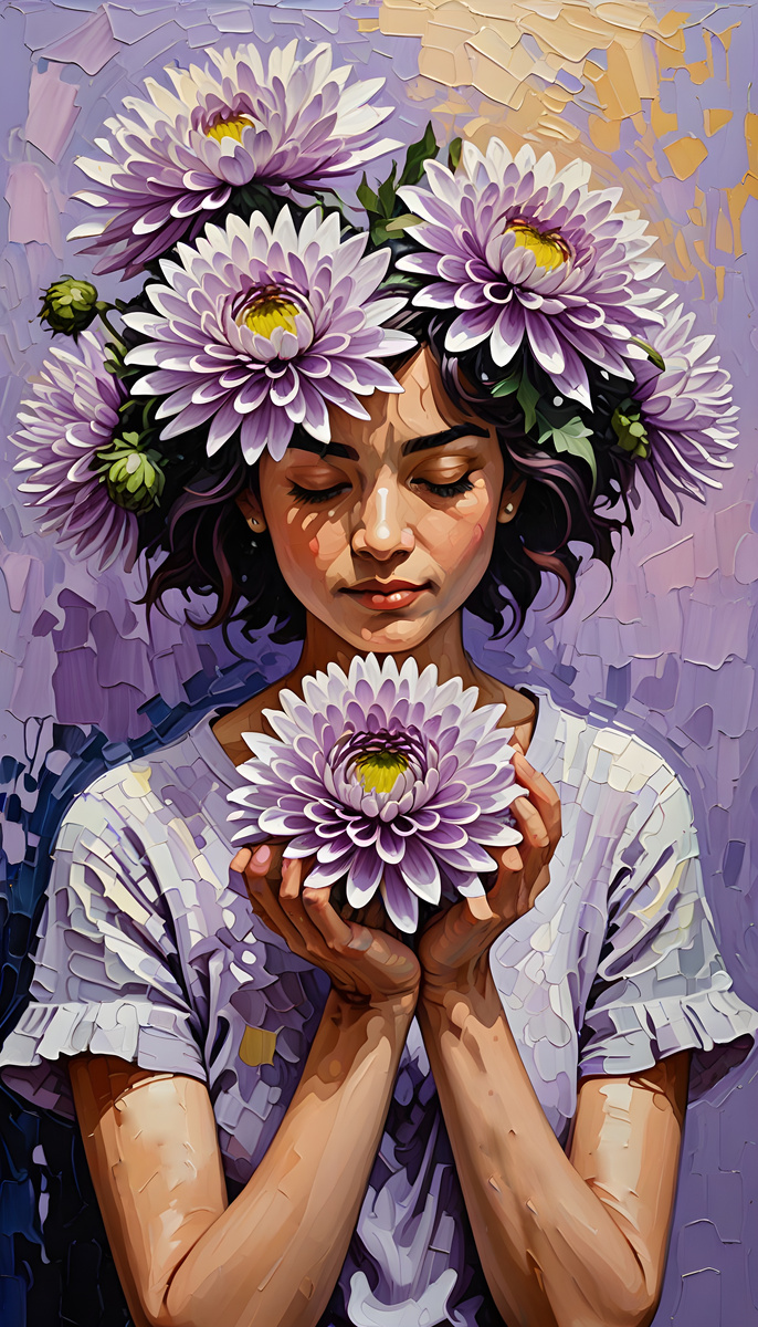 Хризантемовая звезда. Иллюстрация создана с помощью нейросетей DreamAI и Dreamshaper XL Lightning и программы Photoshop.