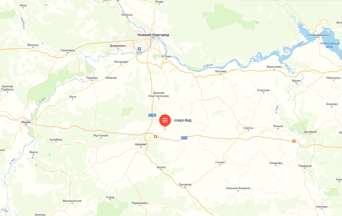 Расположение озера относительно Волги и Оки