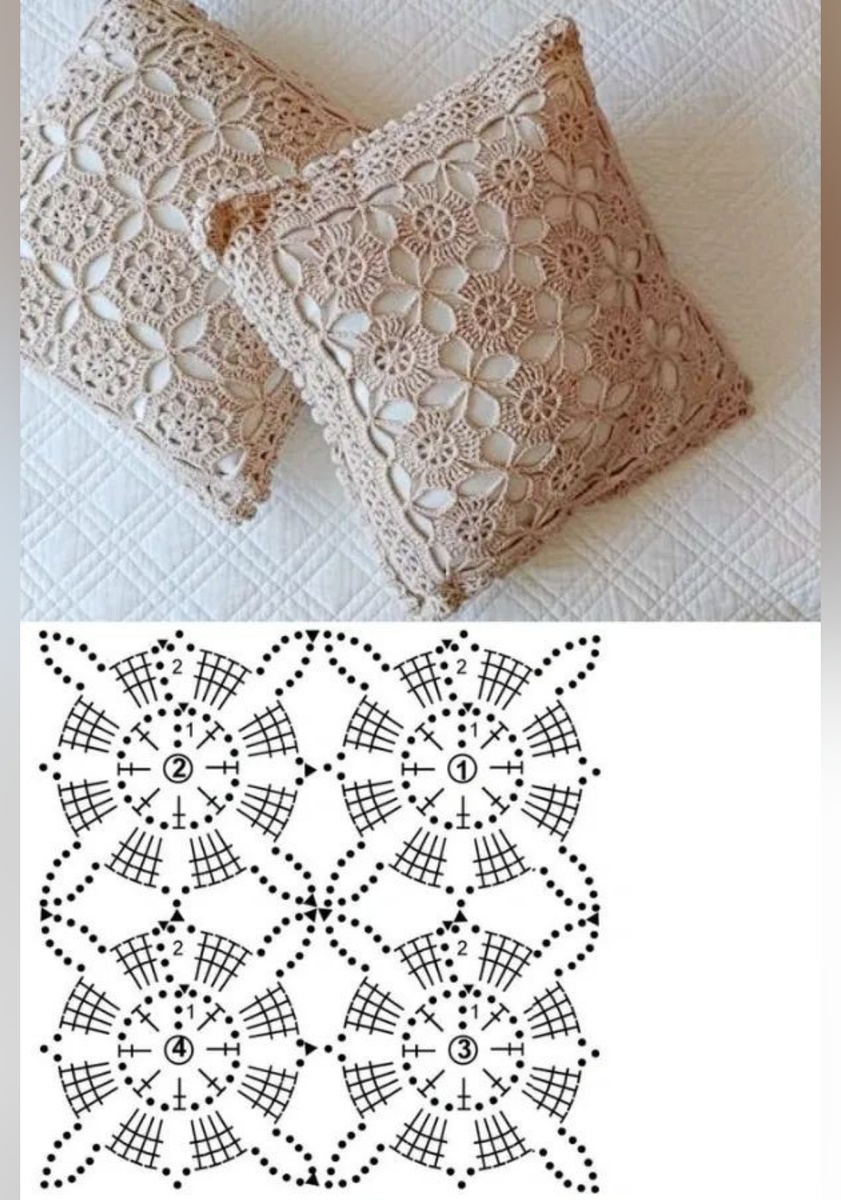 Ажурная подушка крючком. Источник фото Pinterest.
