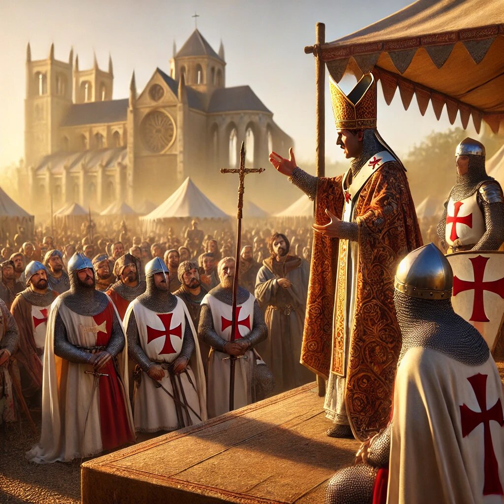 Папа Урбан II обращается к рыцарям на Соборе в Клермоне