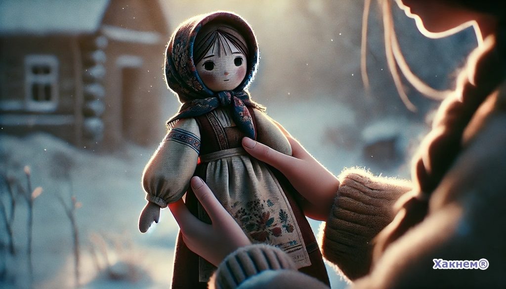 Кукла в народном стиле в руках девочки.