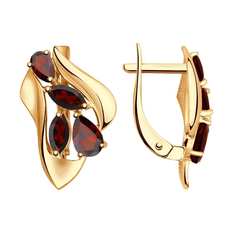 Серьги из золота с гранатами