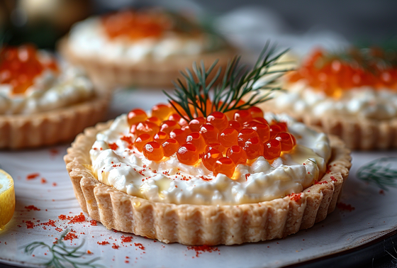    Простые тарталетки с красной икрой и творожным сыром
