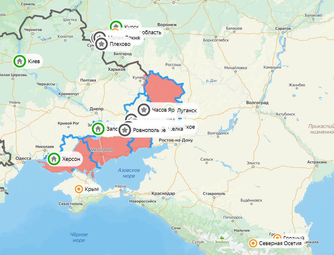 Карта СВО. Скриншот: Яндекс.Карты