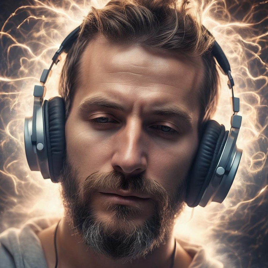 Мужчина слушает медитацию.
