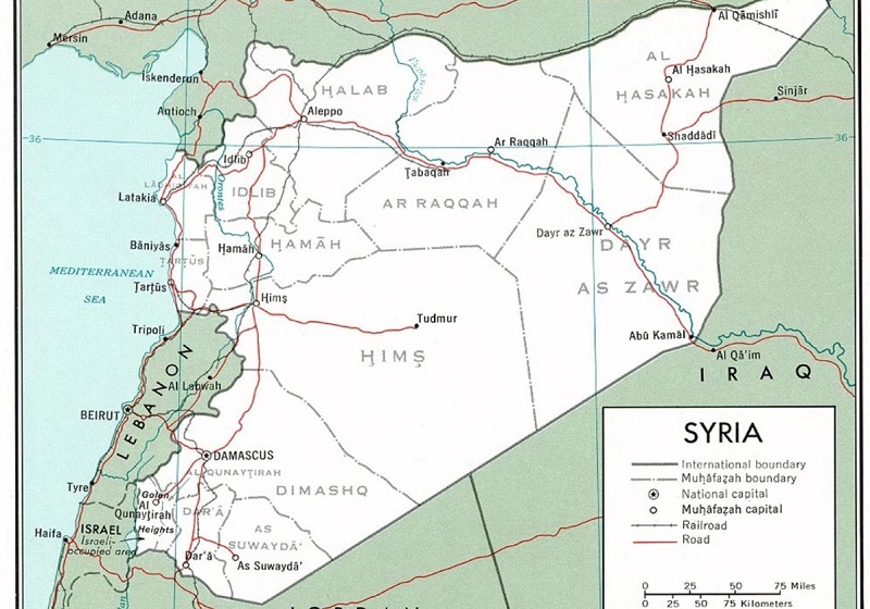 Карта сирийских провинций с их административными центрами в 1976 году