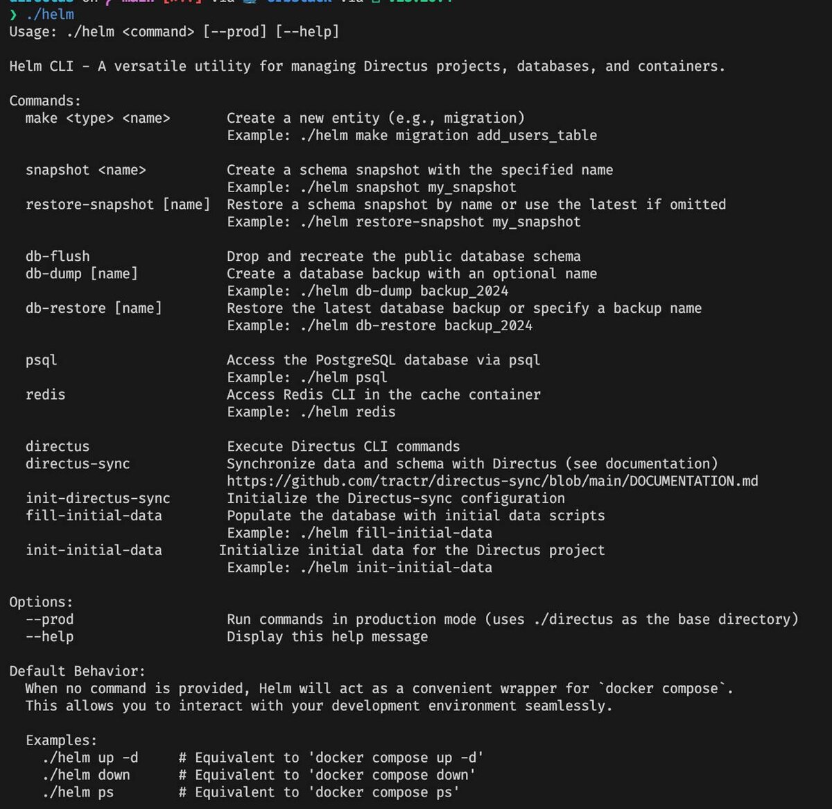 Help message от Directus Helm