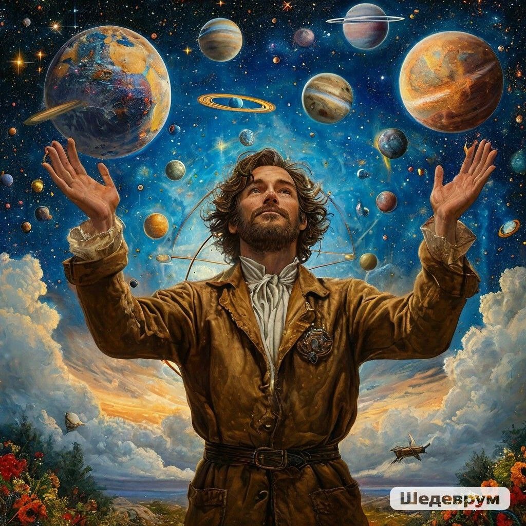 Астролог анализирует натальную карту. Холст, нейромасло, 12.12.2024