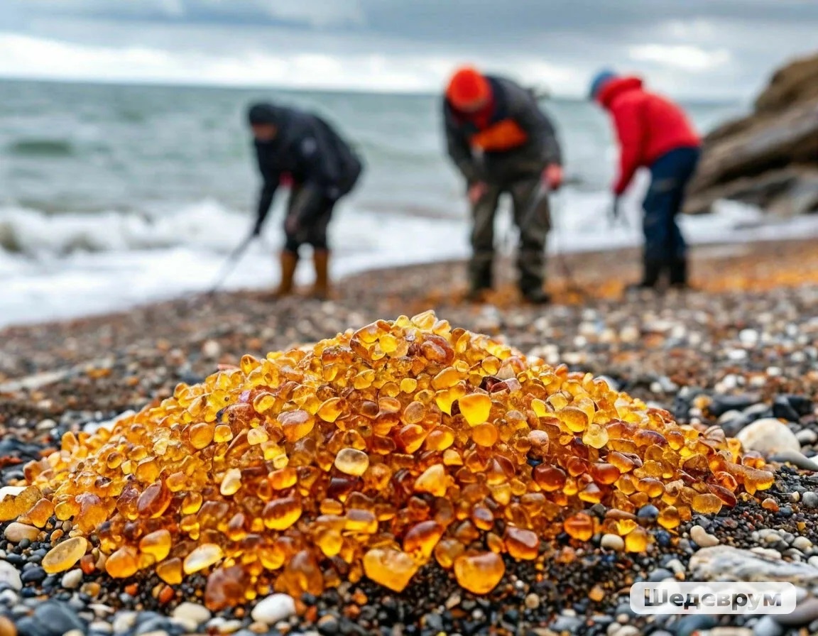 «Балтийский берег. Рыжая заря упала в море гроздью янтаря»