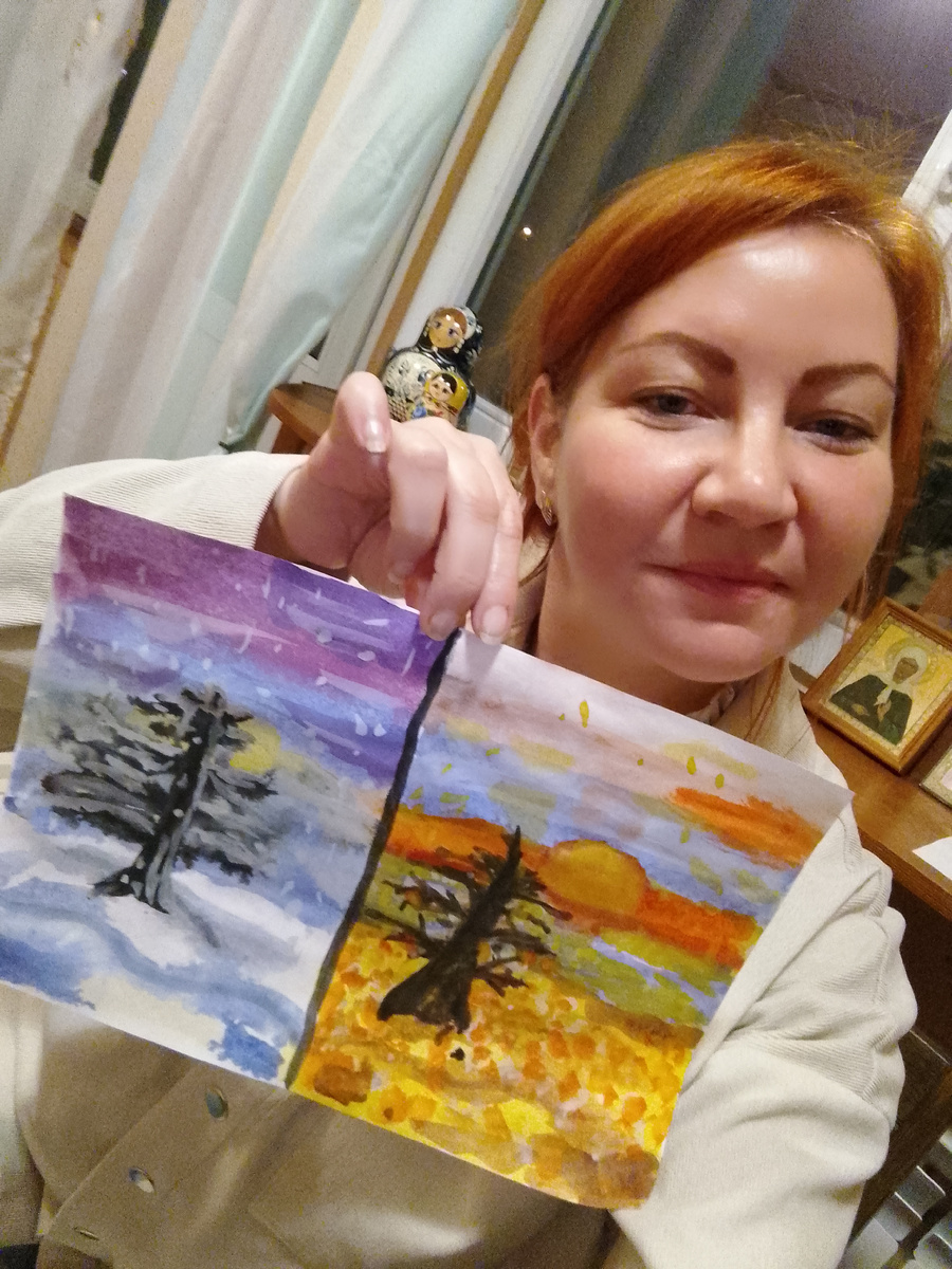 Мой рисунок "Осень, зима" двумя руками